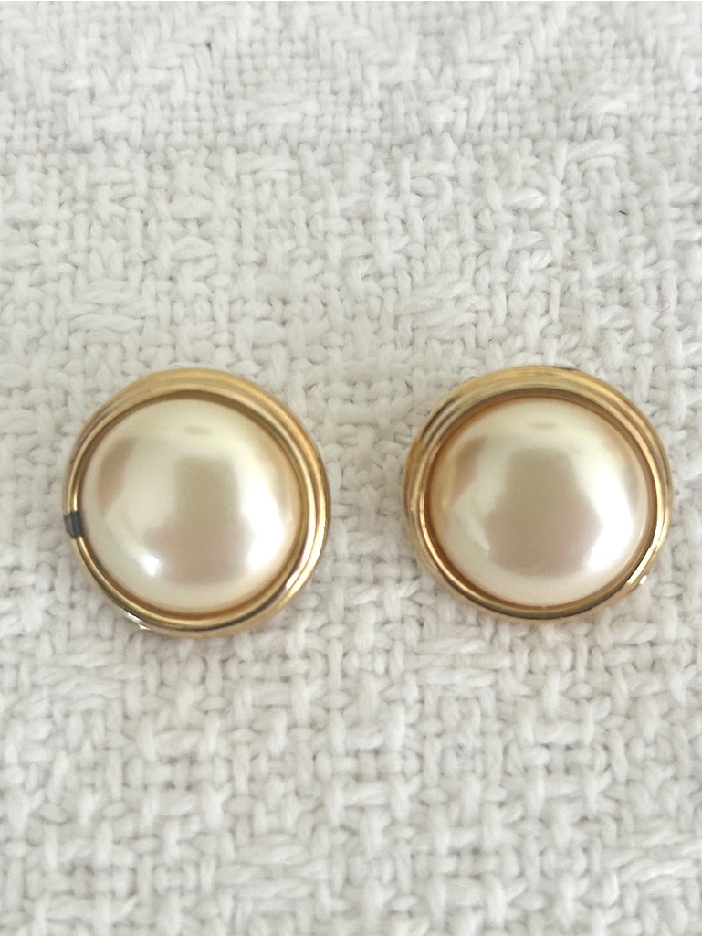 Monet Pearl Clip On Earrings Gold Tone Classic